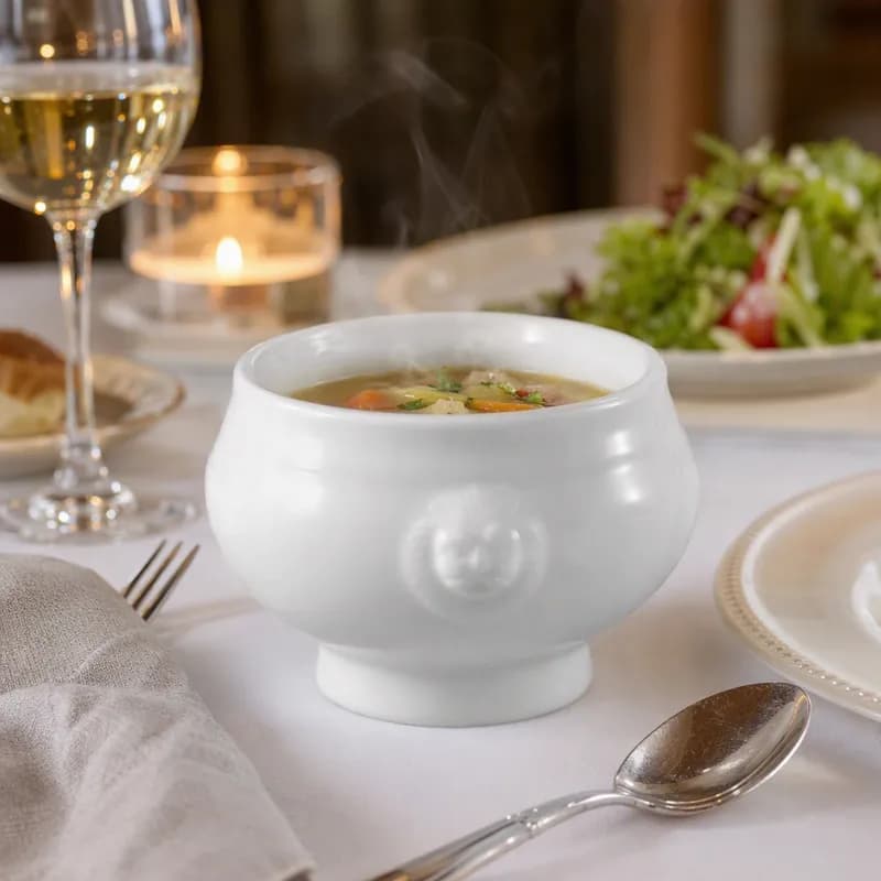 Lion Head Soup Tureen 8 FLOZ Porcelain White 36/Case
