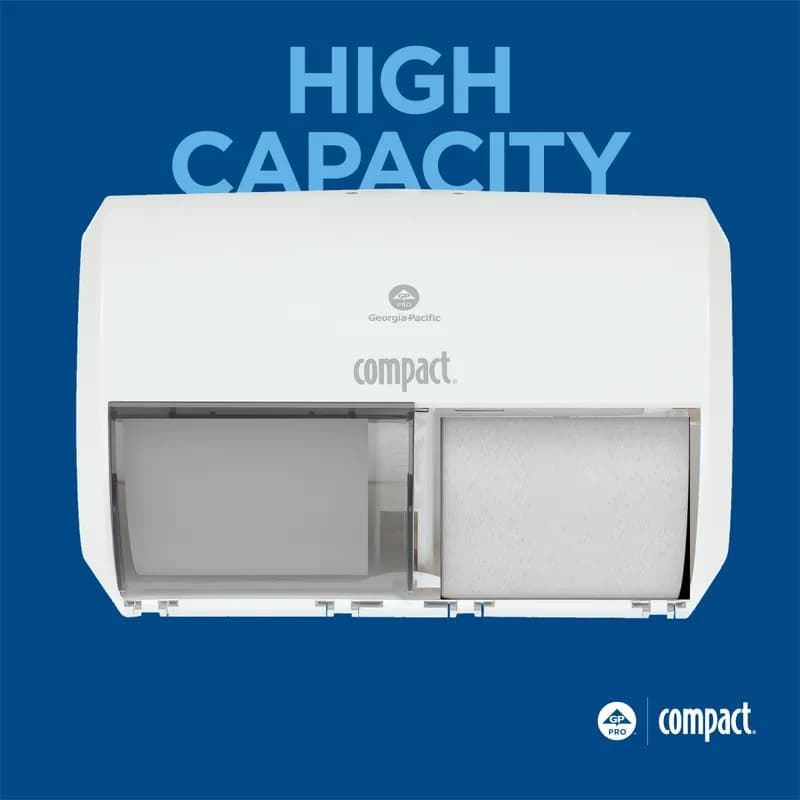 Compact® Toilet Paper Dispenser 6.75X10.12 IN Wall Mount White 2-Roll Coreless Side-by-Side High Capacity 1/Each