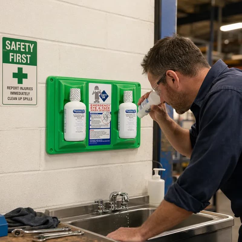 Impact® Emergency Eye Wash Station 16 OZ Green White Clear Saline Plastic Double Face Sterile 1/Each