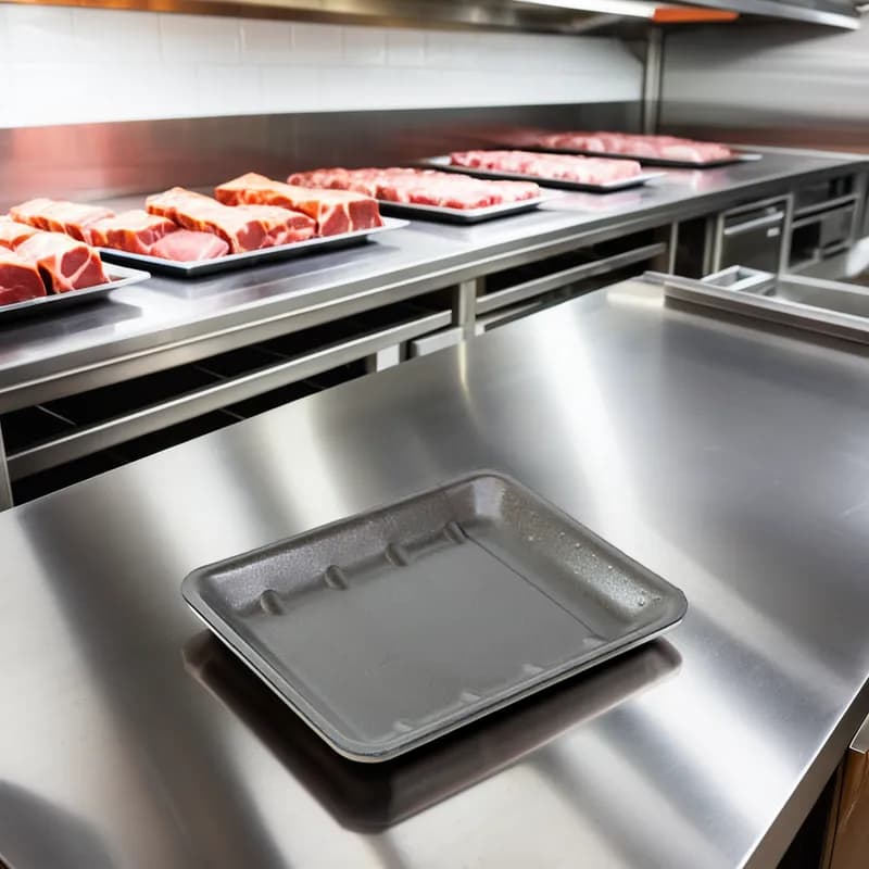 8H Meat Tray 10.6X8.3X1.06 IN Foam Black Rectangle 400/Case