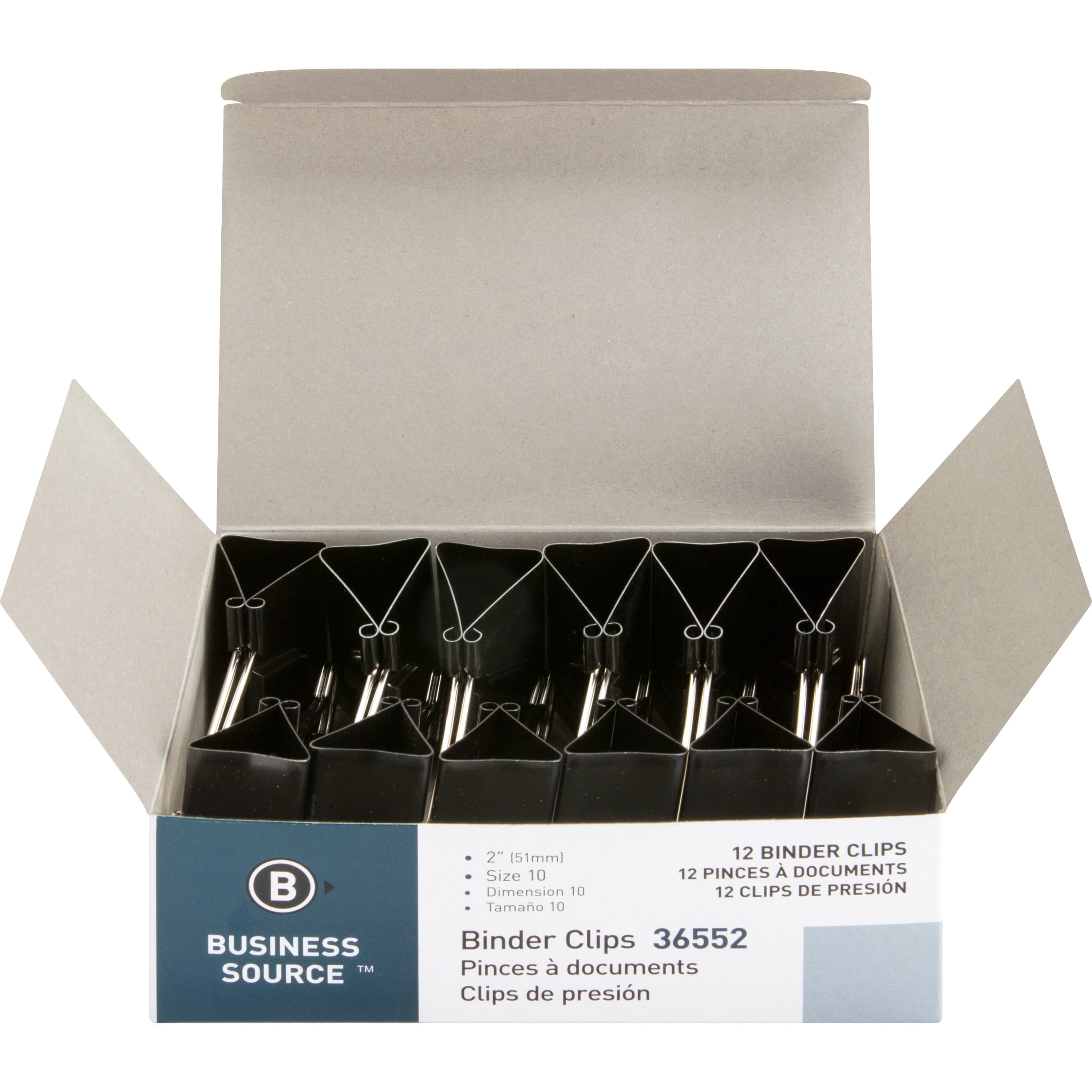 Binder Clip Large (LG) 2X2 IN Black Zinc Plated Steel 1 IN Capacity 12 Count/Box