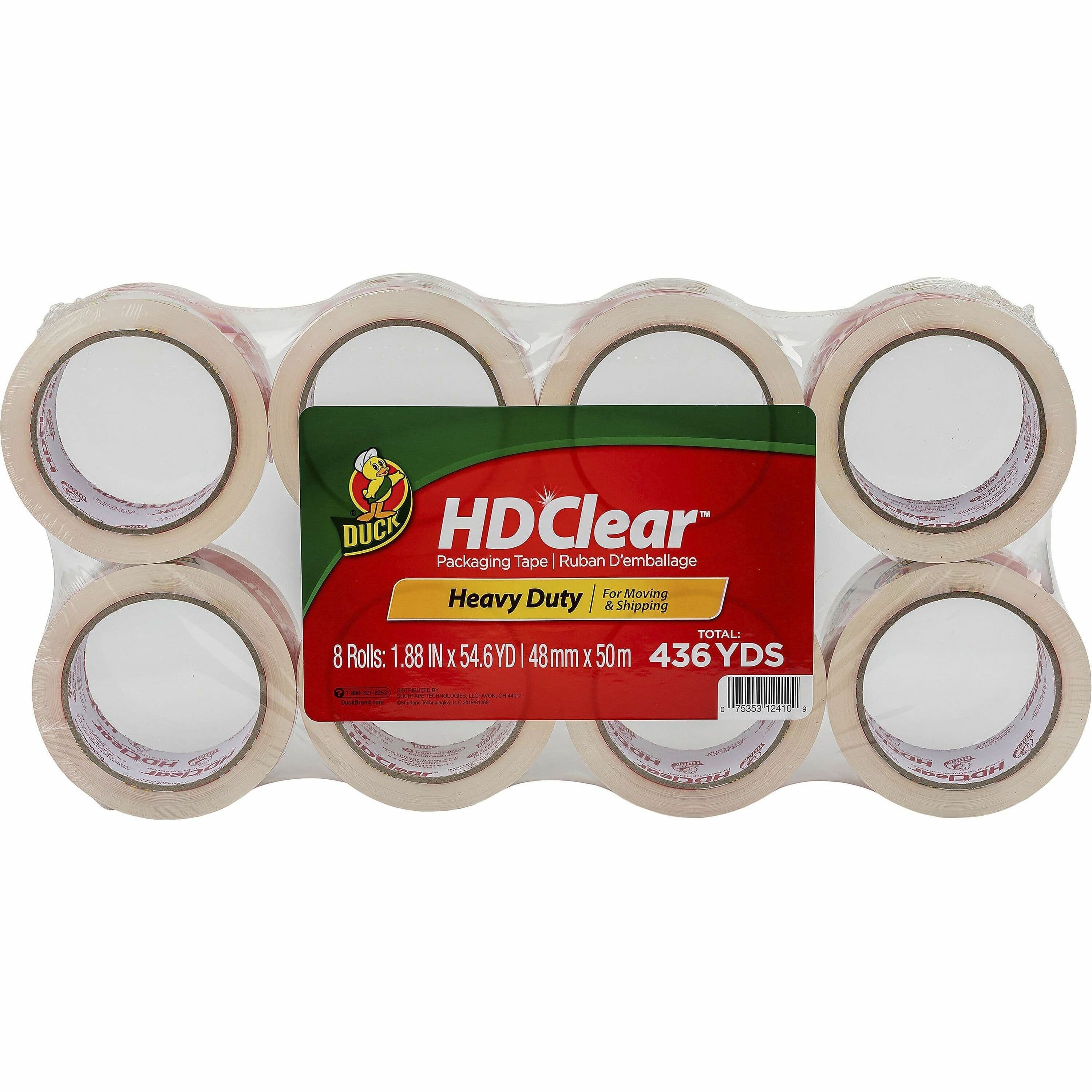 Duck® Packing Tape 1.88IN X54.60YD Clear Acrylic Adhesive 2.6MIL HD With 3 IN Core Diameter UV Resistant 8 Count/Pack