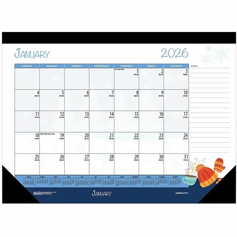 Desk Pad 17X17 IN Paper Synthetic Leather Monthly Perforated 1/Each