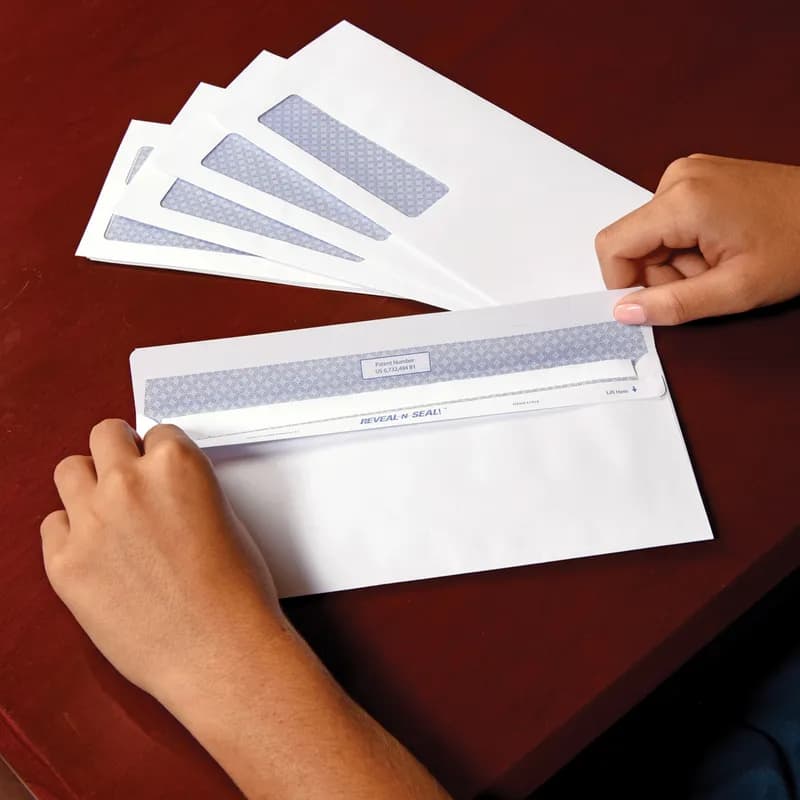 Quality Park® Envelope #10 9.5X4.125 IN White Blue Paper Adhesive 24 LB Reveal-N-Seal® Closure With Window 500 Count/Box