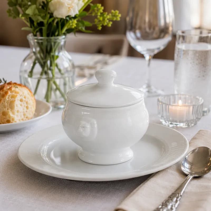 Lion Head Soup Tureen 12 FLOZ Porcelain White 24/Case
