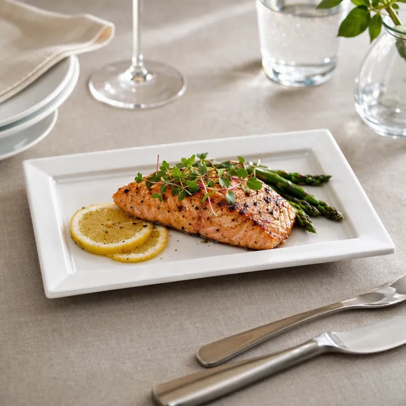 Elite™ Platter 9.88X6 IN Porcelain Bright White Rectangle Wide Rim Rolled Edge 36/Case