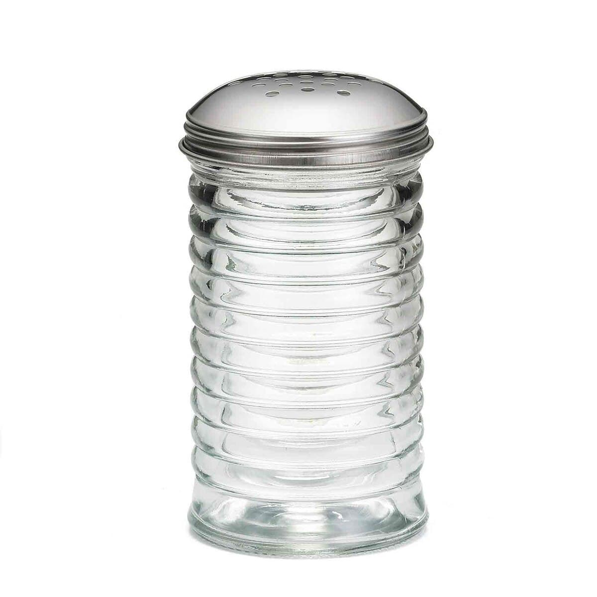 Beehive Collection™ Cheese Shaker 12 OZ Soda Lime Glass Clear Perforated Metal Top Hand Wash Dishwasher Safe 12/Case