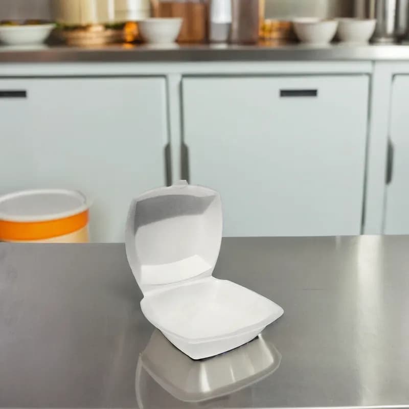 Take-Out Container Hinged With Dome Lid 6X6X3 IN Polystyrene Foam White Square 500/Case
