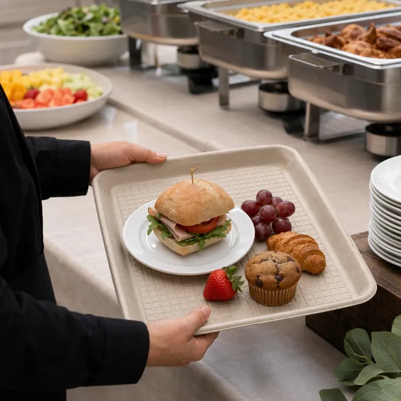 StrongHolder® Serving Tray 9X12 IN Molded Fiber Beige Rectangle 250/Case