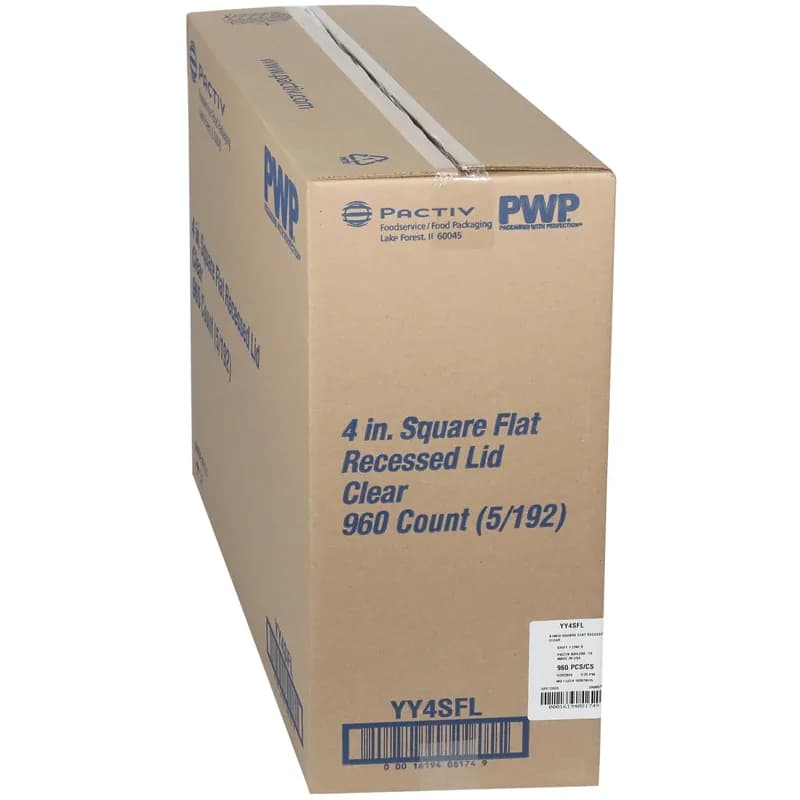 Lid Flat 4X4X0.6 IN PET Clear Square For Container Unhinged Recessed 960/Case