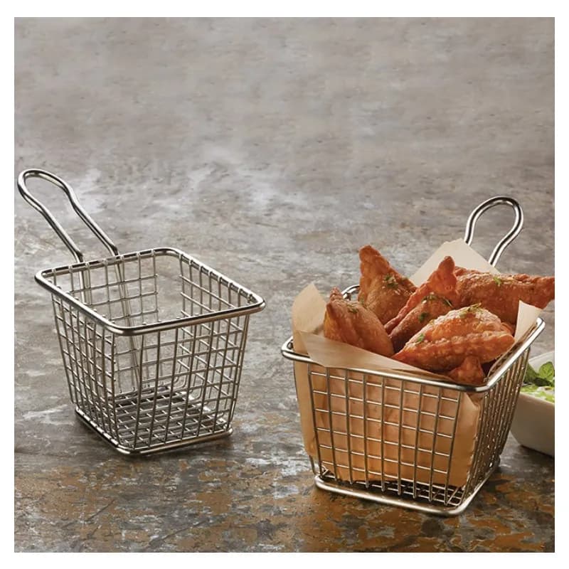 Fry Basket 4X3 IN Stainless Steel Silver Square Dishwasher Safe 1/Each