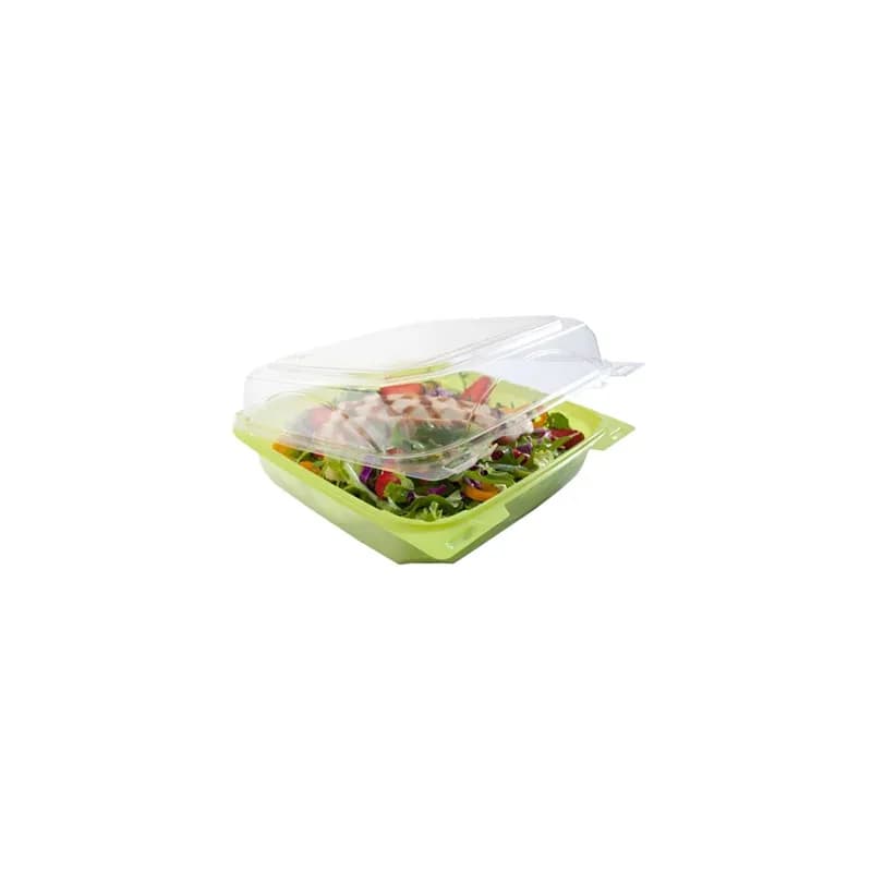 The BOTTLEBOX ® Take-Out Container Hinged With Dome Lid 8.46X7.96X2.88 IN RPET Clear Lime Green Rectangle 200/Case