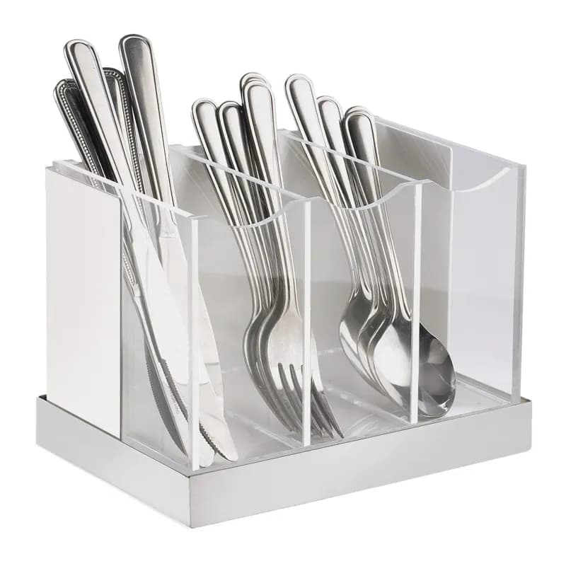 Flatware Holder Organizer 5.75X8.25X6 IN Metal Acrylic Stainless Steel Clear Luxe 3 Bins 1/Each