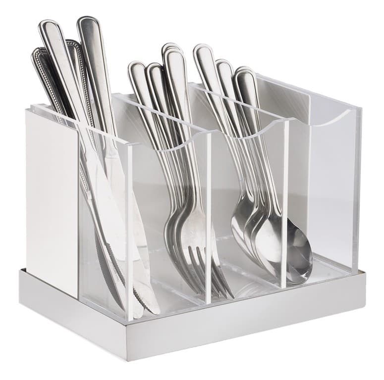 Flatware Holder Organizer 5.75X8.25X6 IN Metal Acrylic Stainless Steel Clear Luxe 3 Bins 1/Each