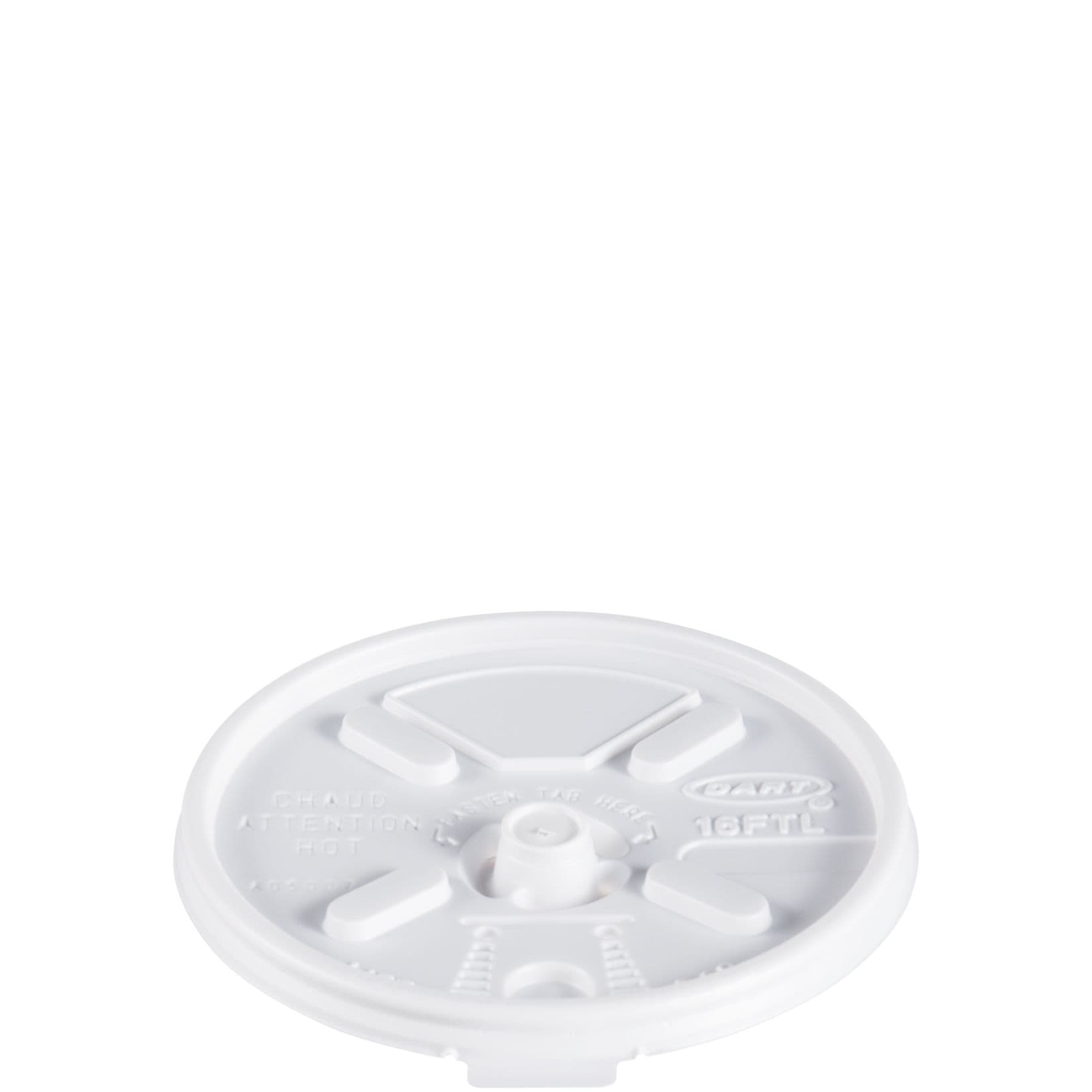 Dart® Lid Flat 3.8X0.4 IN HIPS White For 12-24 OZ Hot Cup Lock Tab Lift Back 100 Count/Pack 10 Packs/Case