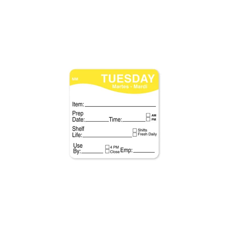 MoveMark® Shelf Life Label 2X2 IN Tuesday Adhesive 500/Roll