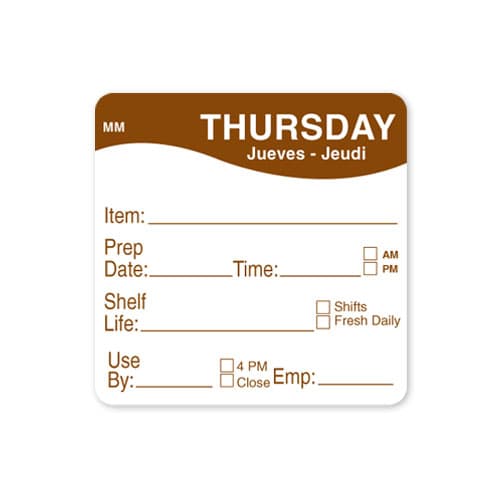 MoveMark® Shelf Life Label 2X2 IN Thursday Removable 500/Roll