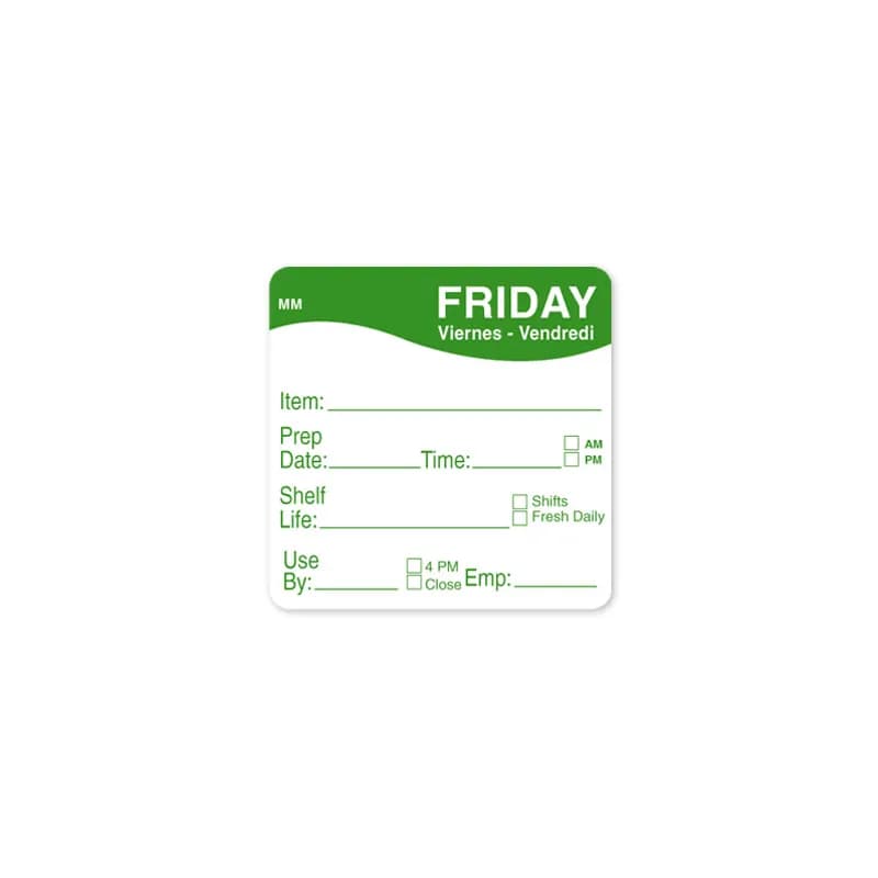 MoveMark® Shelf Life Label 2X2 IN Friday Adhesive 500/Roll