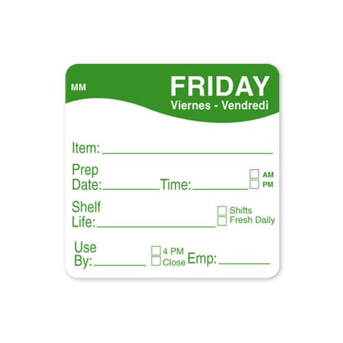 MoveMark® Shelf Life Label 2X2 IN Friday Adhesive 500/Roll