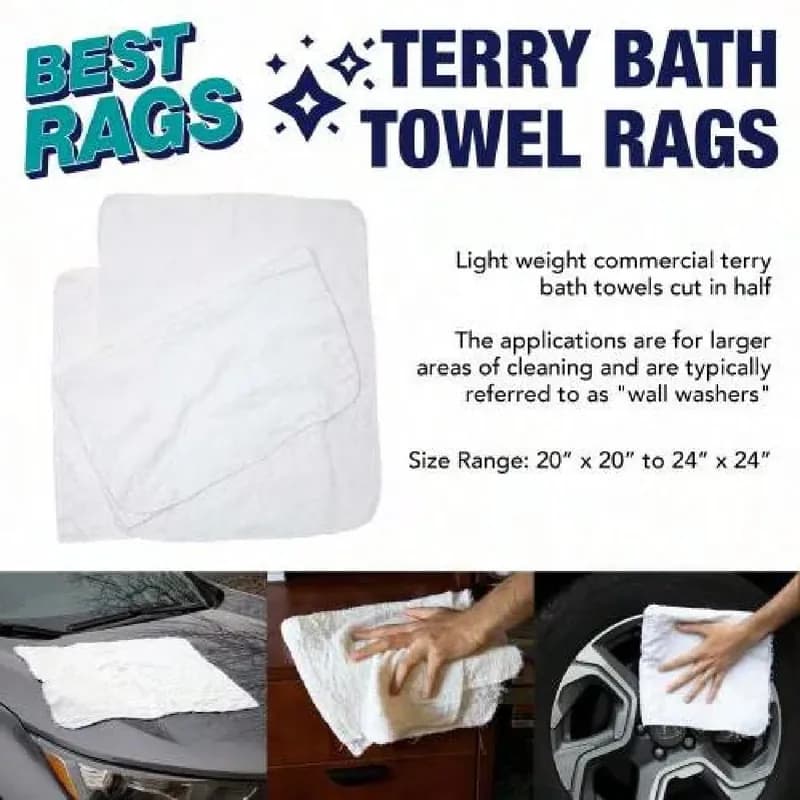 Bath Towel Rag 10 LB Terry Cloth Finished Cut 1/Case