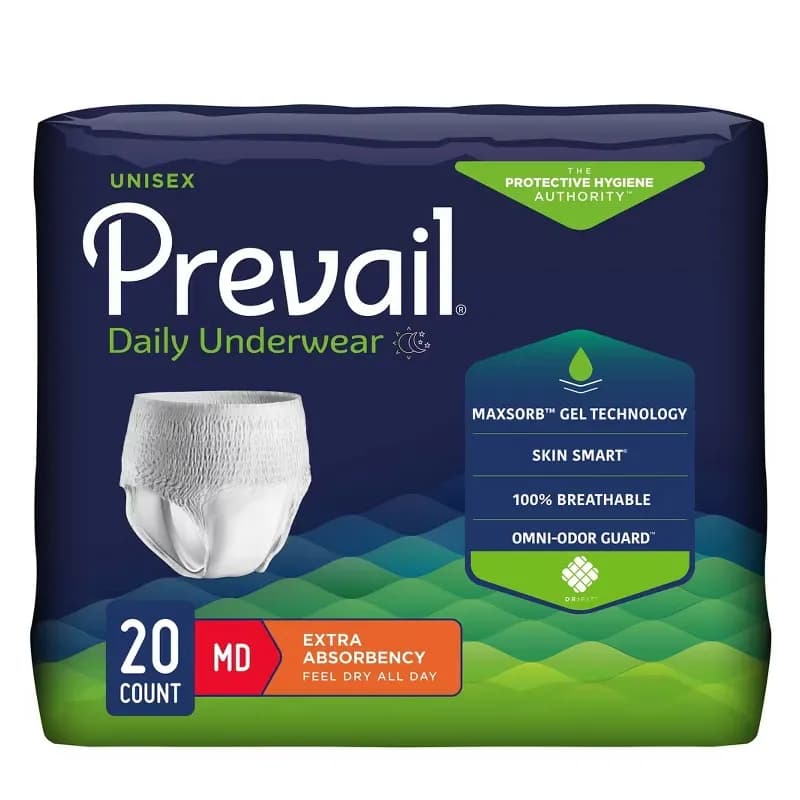 Prevail® Underwear Medium (MED) Extra Absorbent 20 Count/Bag 4 Bags/Case
