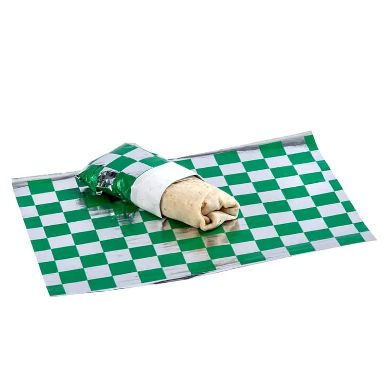 Food Wrap 13X10.5 IN Foil Green Check 2000/Case