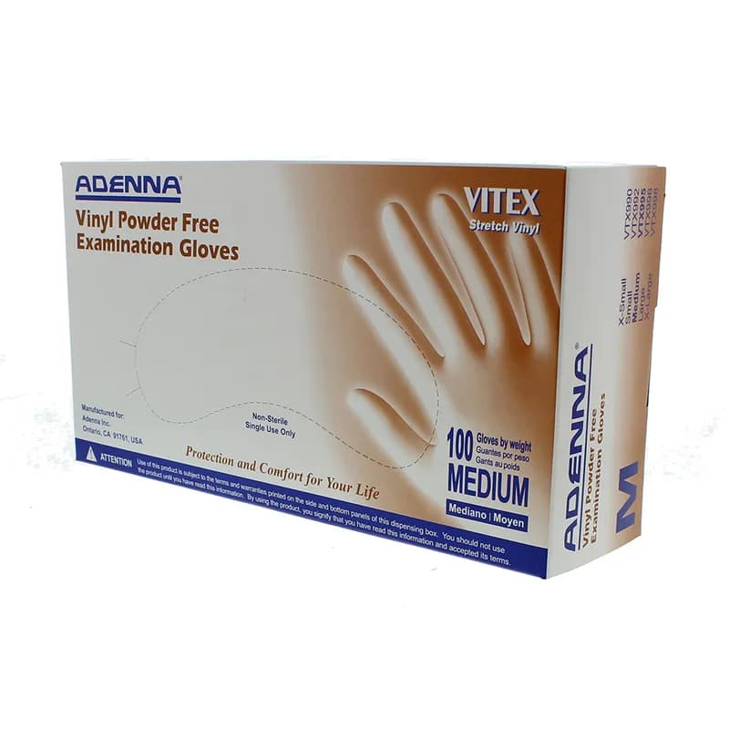 Vitex® Gloves Medium (MED) White 3.9MIL Vinyl Powder-Free 100 Count/Box 10 Box/Case