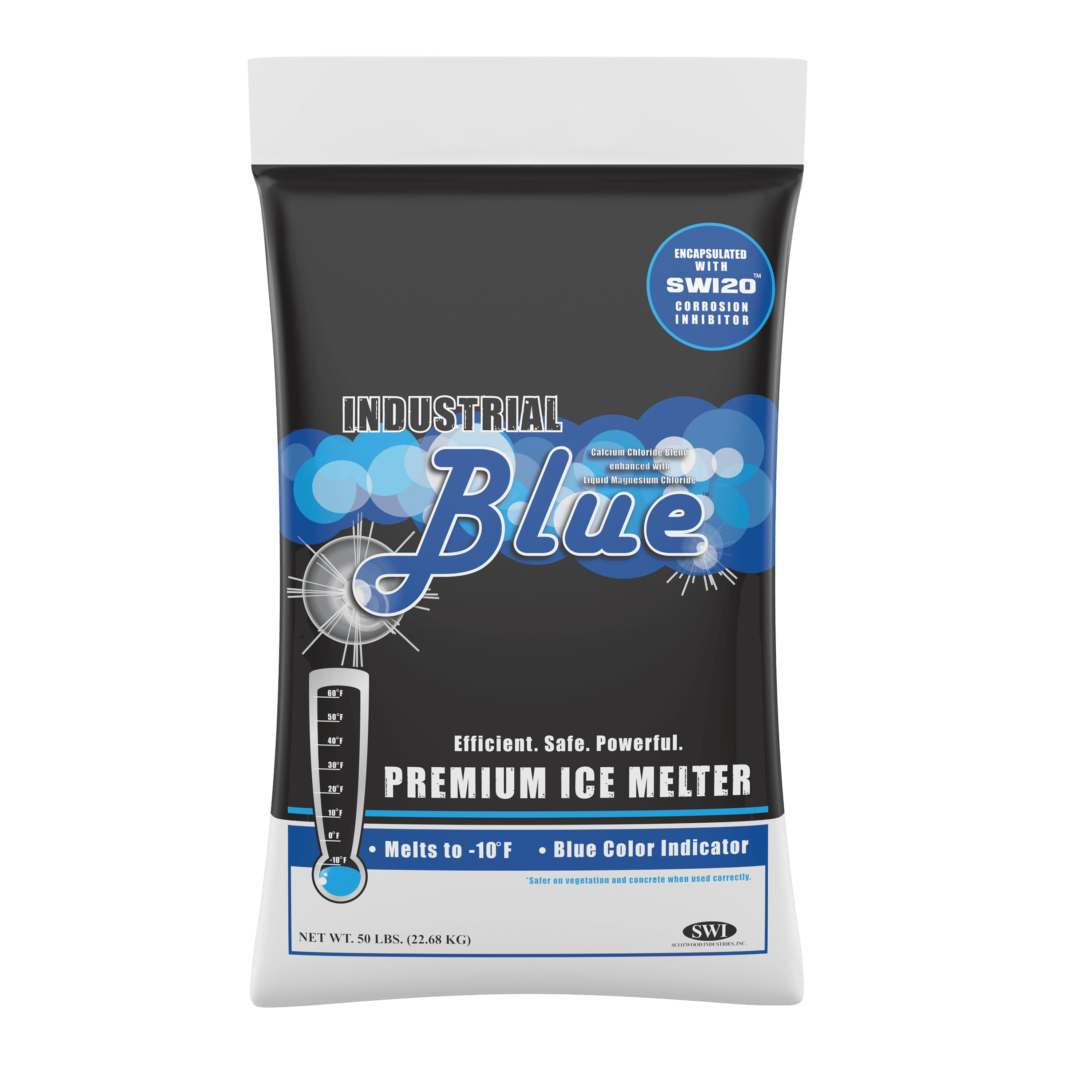 Industrial Blue Ice Melt 50 LB Calcium Chloride SWI20 Corrosion Inhibitor Bag 1/Bag