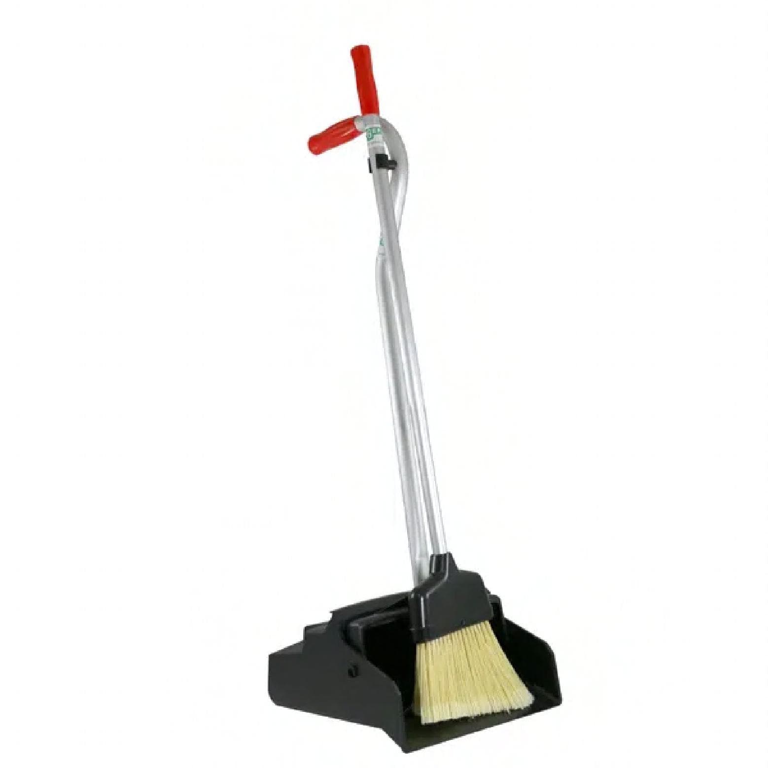 Ergo Dust Pan & Broom Silver Black Red Plastic Aluminum Ergonomic Handle Telescopic Swivel 6/Case