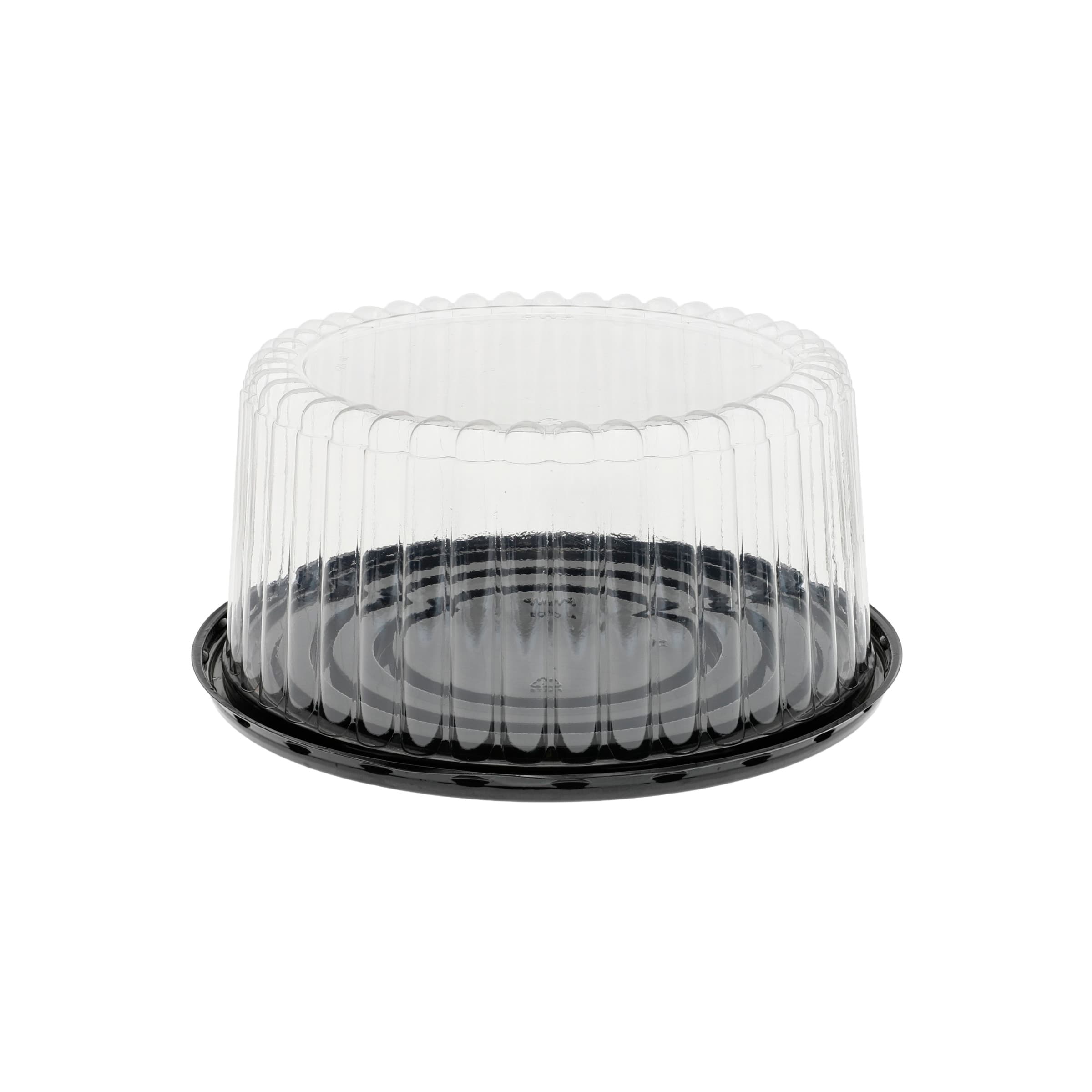 Cake Container & Lid Combo With High Dome Lid 9X4.25 IN PET Clear Black Round Fluted 100/Case