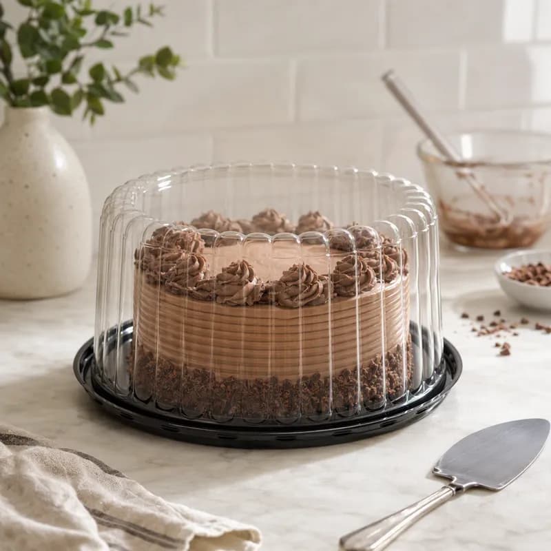Cake Container & Lid Combo With High Dome Lid 9X4.25 IN PET Clear Black Round Fluted 100/Case