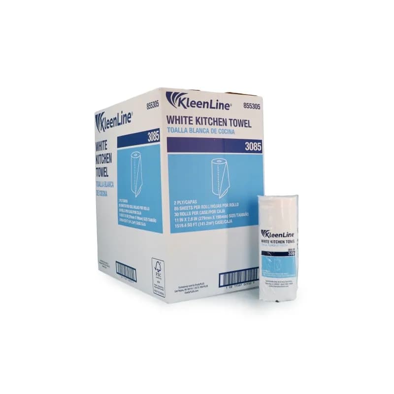 KleenLine™ Household & Kitchen Roll Paper Towel 2PLY Virgin Paper White Embossed 85 Sheets/Roll 30 Rolls/Case
