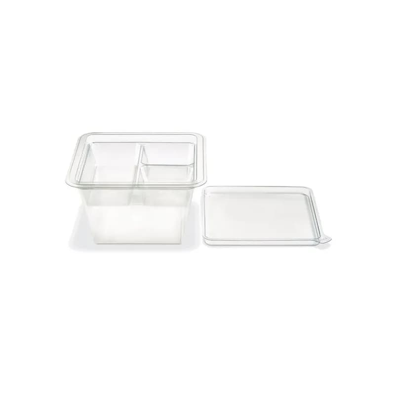 Fresh 'n Clear® GoCube® Take-Out Container Insert 5.12X5.12X1 IN 3 Compartment PET Clear Square 600/Case