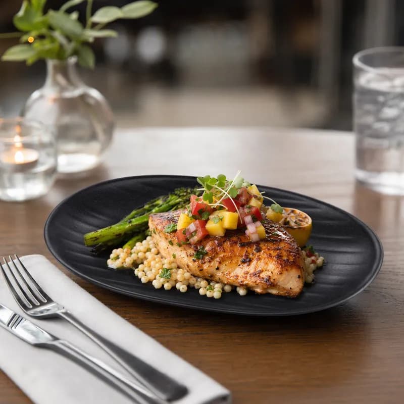 Plate 9X5.75X1.25 IN Melamine Black Oval Deep 1/Each