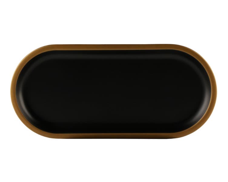 Plate 10.25X4.75X0.75 IN Melamine Black Oval With Gold Rim 1/Each