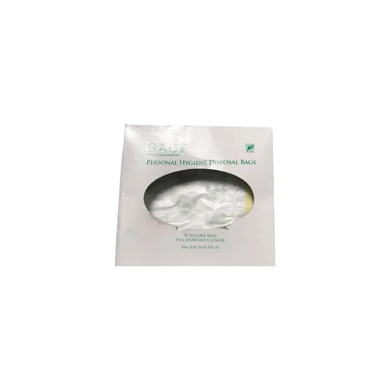Menstrual Care Disposal Bag 16X2.5X16 IN White HDPE Drawstring Closure 50/Pack