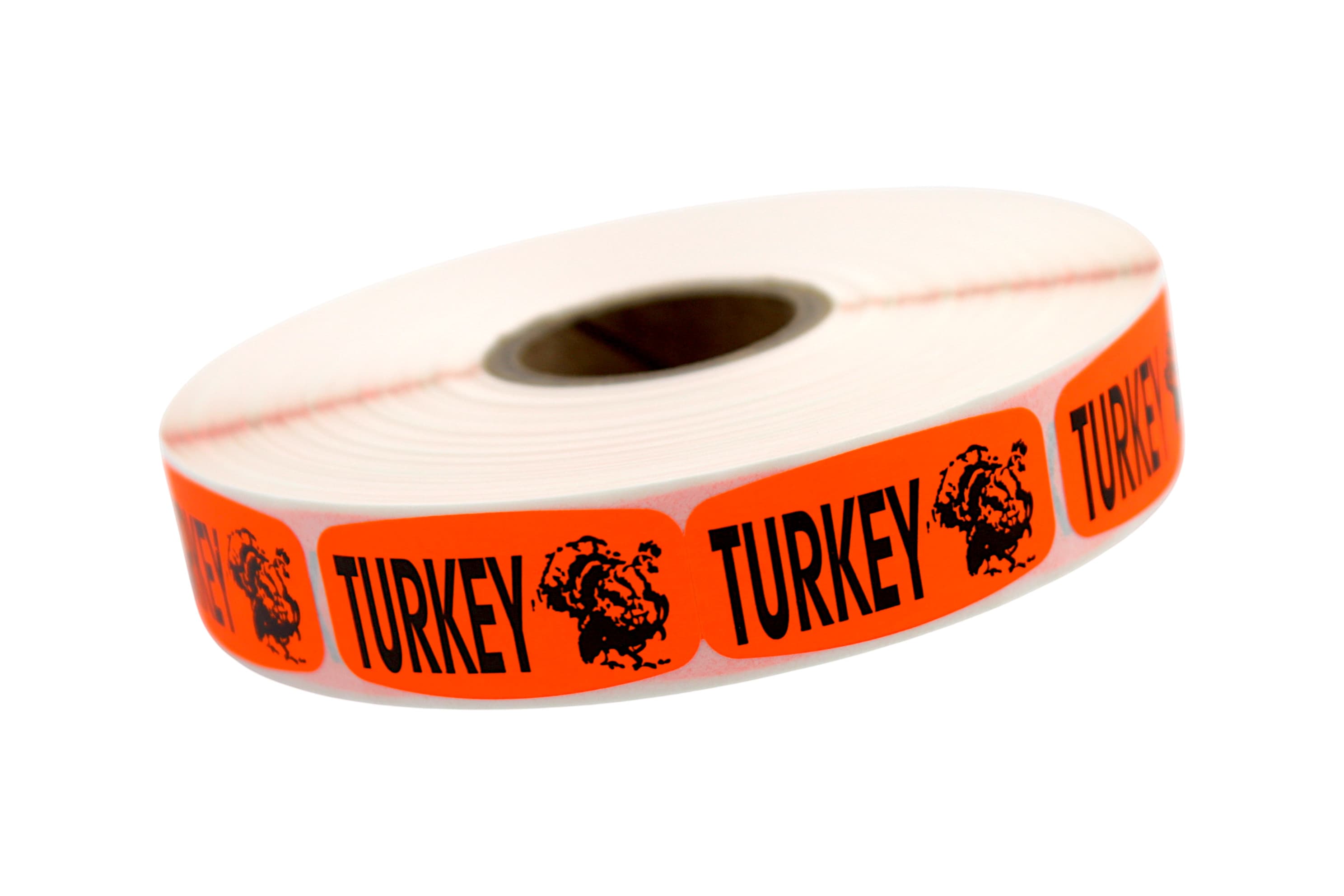 Turkey Label Black Fluorescent Red Short Oval Dayglo 1000 Count/Roll 50 Rolls/Case 50000 Count/Case