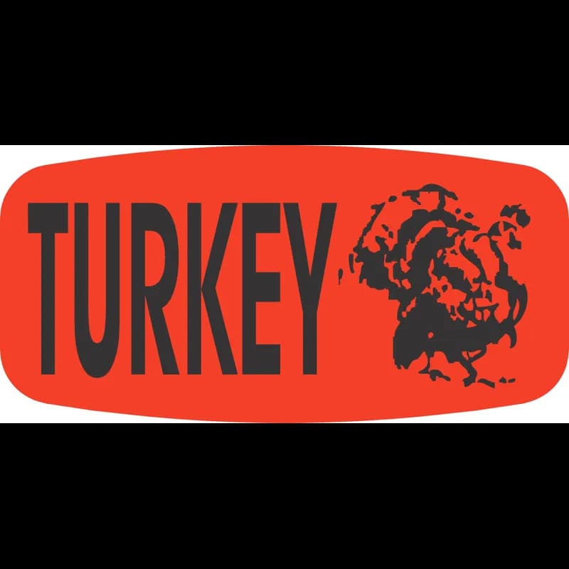 Turkey Label Black Fluorescent Red Short Oval Dayglo 1000 Count/Roll 50 Rolls/Case 50000 Count/Case