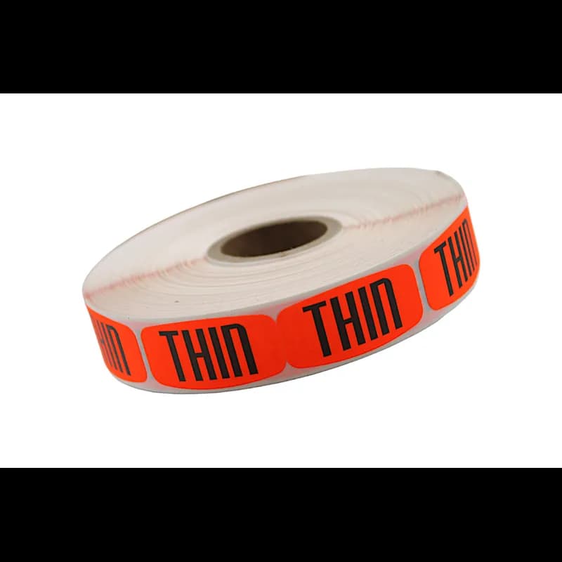 Thin Sliced Label Black Fluorescent Red Short Oval Dayglo 1000 Count/Roll 50 Rolls/Case 50000 Count/Case