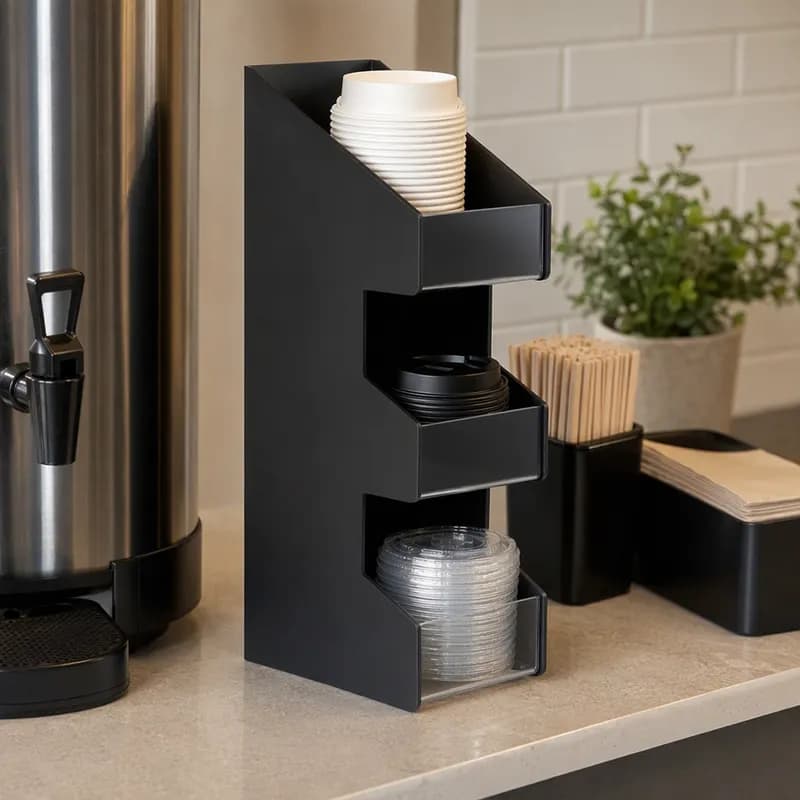Cup & Lid Organizer 5.125X6.5X15.75 IN Black Rectangle PS Acrylic 3-Compartment 1/Each