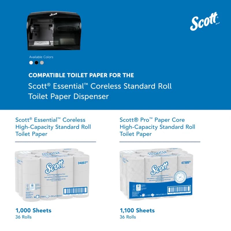 Scott® Essential Toilet Paper Dispenser 11X7.63X6 IN Wall Mount Black 2-Roll Coreless 1/Each