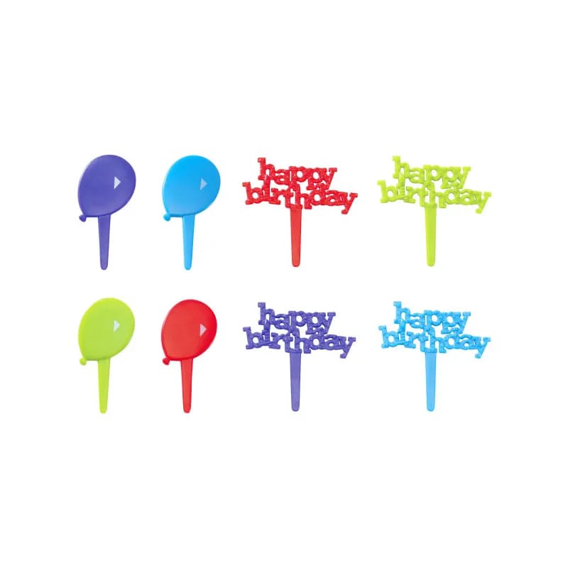 Cake & Cupcake Topper Pick Plastic Multicolor Mini Birthday Assortment 144/Pack