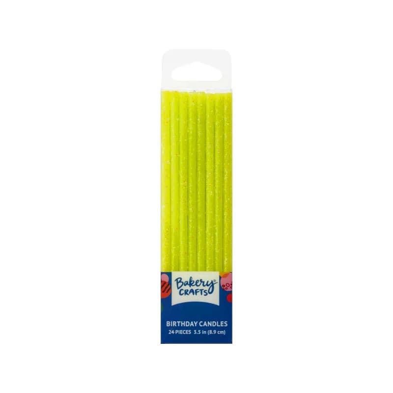 Candle Lime Green Glitter Slim 12/Pack