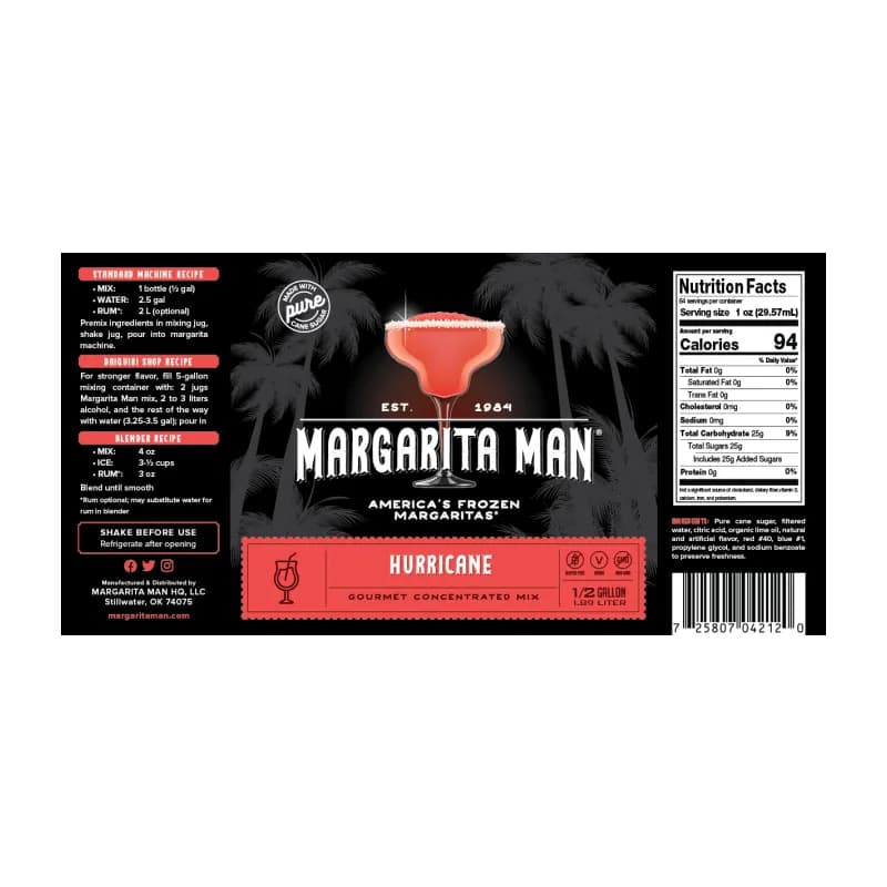 Margarita Man® Hurricane Drink Mix 64 FLOZ 6 Count/Case