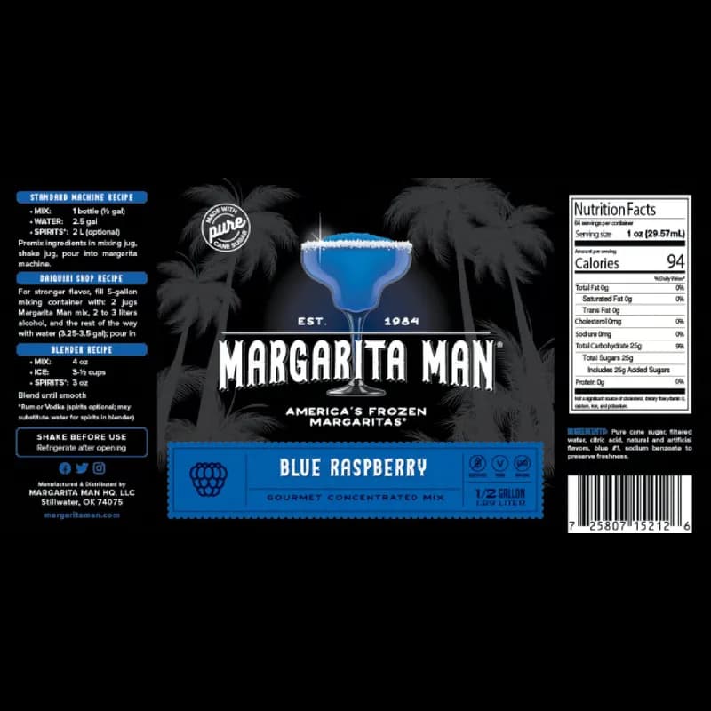 Margarita Man® Blue Raspberry Drink Mix 64 FLOZ 6 Count/Case