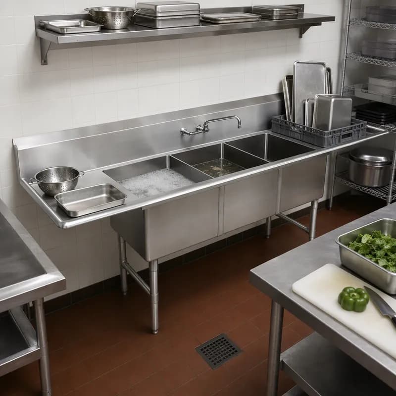 B Series Sink 93.25X29.5 IN 3-Compartment 1/Each