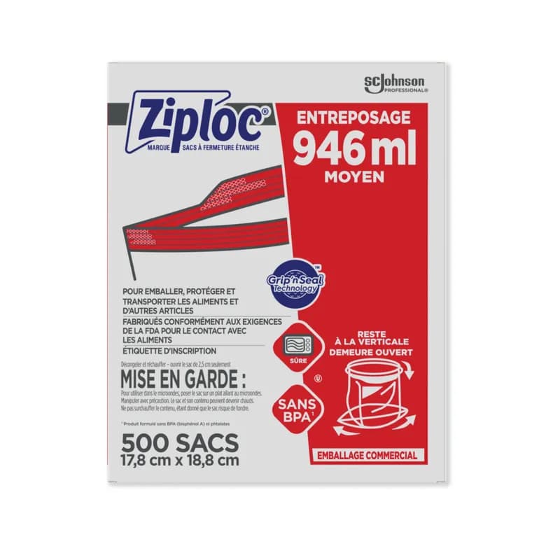 Ziploc® Storage Bag 1 QT Plastic 1.75MIL Clear With Double Zip Seal Closure Label Strip 500/Case