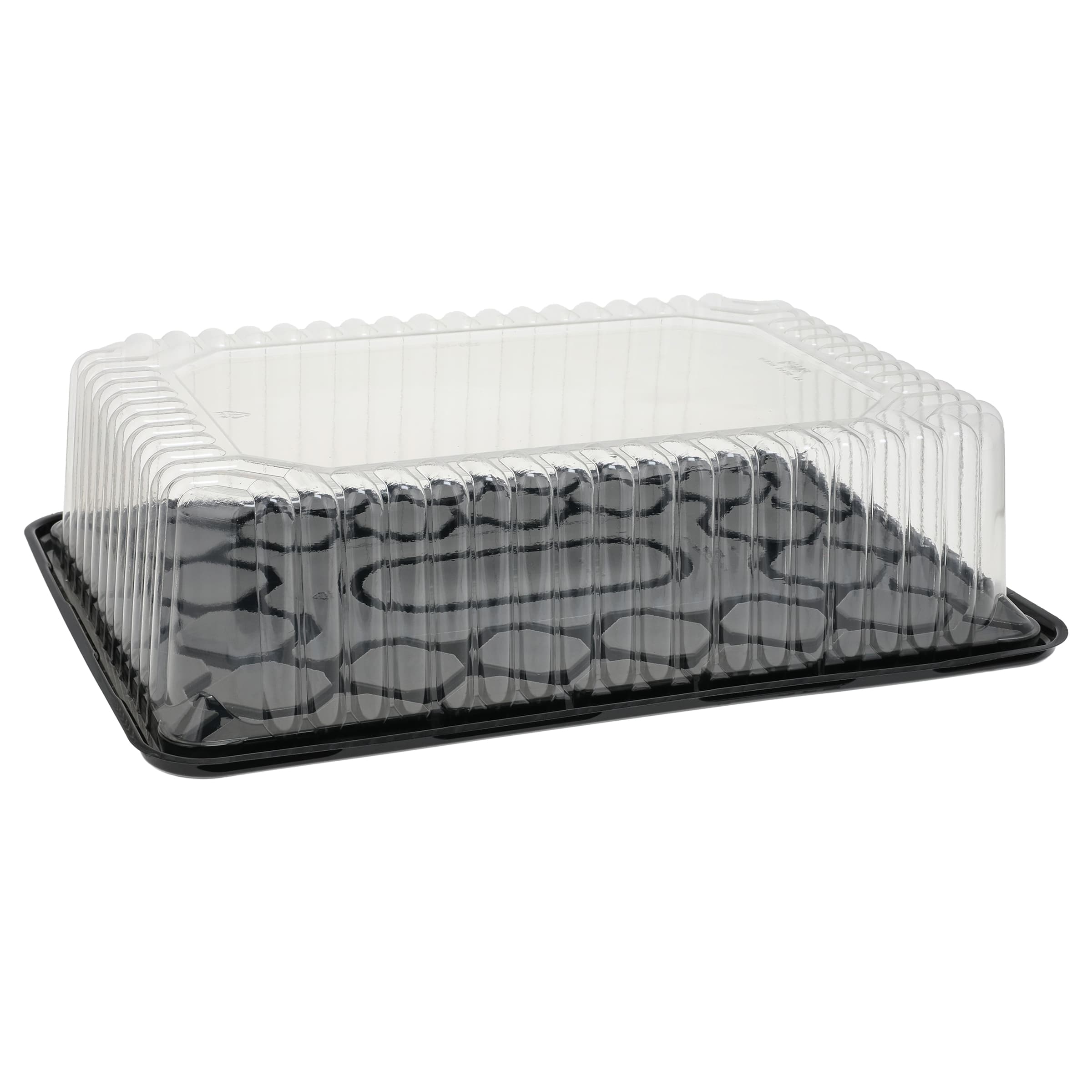 Bakery Container & Lid Combo With Dome Lid 1/4 Size 14.5X10.75X3.75 IN PET Black Clear Fluted 50/Case