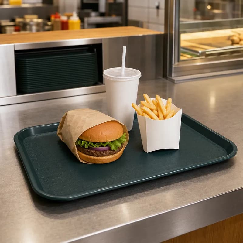 Fast Food Tray 12X16 IN Plastic Green Rectangle 1/Each