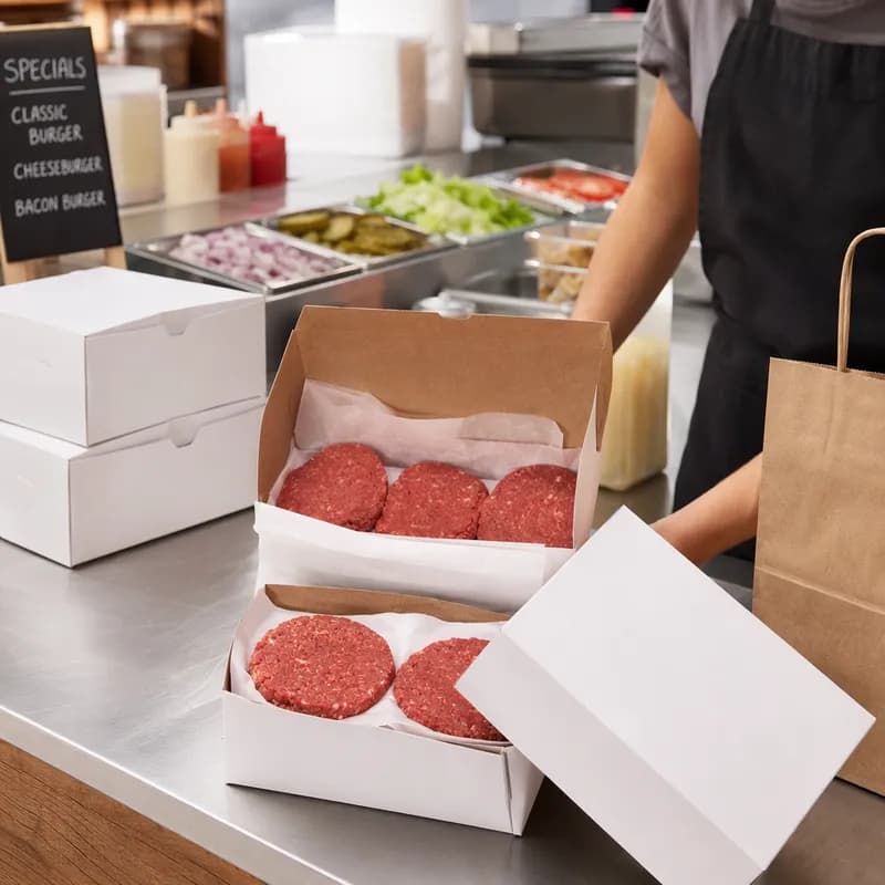 Patty Take-Out Box Tuck-Top 10X5X5.375 IN Clay-Coated Kraft Board White Rectangle 200/Case